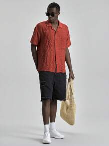 Ontre Camisa casual de verano para hombres de 2025, de unicolor y textura, adecuada para el Día de la Independencia, el Día de San Juan, la graduación, el uso diario, bonita camiseta de verano, camisa de vacaciones playeras para hombres