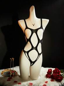 SpicyHot 1 件超性感露背透视朋克交叉开裆紧身衣，束缚风格女式性感俱乐部服装，黑色，外出必备 - 黑色 - 查看 6