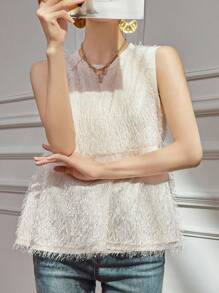 DAZY Top sin mangas de cuello redondo con textura elegante para mujer, blusas de salida de verano