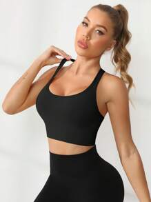 SHEIN Sport Studio Damen nahtloser Rückenfrei-Sporttop Einfarbig