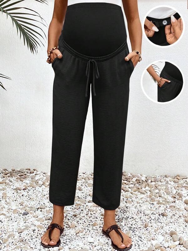 SHEIN Umstandsmode Einfarbige Lässig Hose mit Zugband Taille und Taschen