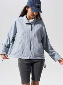 Fluxe Chaqueta de manga larga, unicolor, con bolsillo delantero y abotonada, casual y versátil