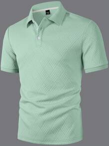 Manfinity CasualCool Men's Short Sleeve Textured Solid Color Casual Versatile Polo Shirt, Summer Polo Shirt For Men