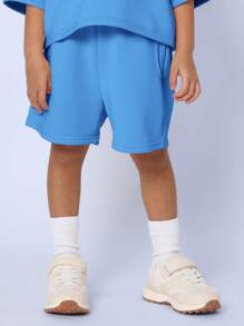 SUMWON Summer Playful Co-Ord Short Sleeve Performance Sportswear Set Active Kids Letters Comfortable Wear Everyday Playwear Cozy - Blue - View 4