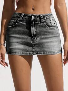 SHEIN EZwear Women's Summer Casual Street Fashion Slim Fit Denim Mini Skirt
