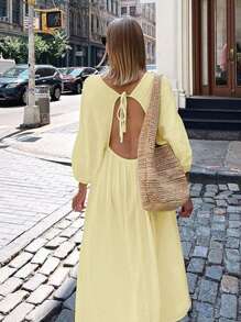 INAWLY Women Mini Dress With Long Sleeves, Fashionable For Summer Fall Cloth For Women - Yellow - View 1