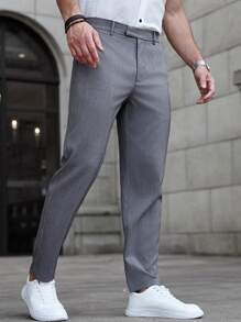 Manfinity Mode Pantalon casual ajusté de couleur unie pour hommes, automne