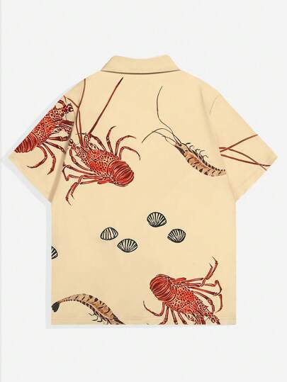 Prep Men's Lobster Print Casual Short Sleeve Polo Shirt, Summer