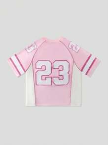 ROMWE MEN Prep Men's Mesh Patchwork Number Sports Short Sleeve Jersey T-Shirt - Pink - View 2