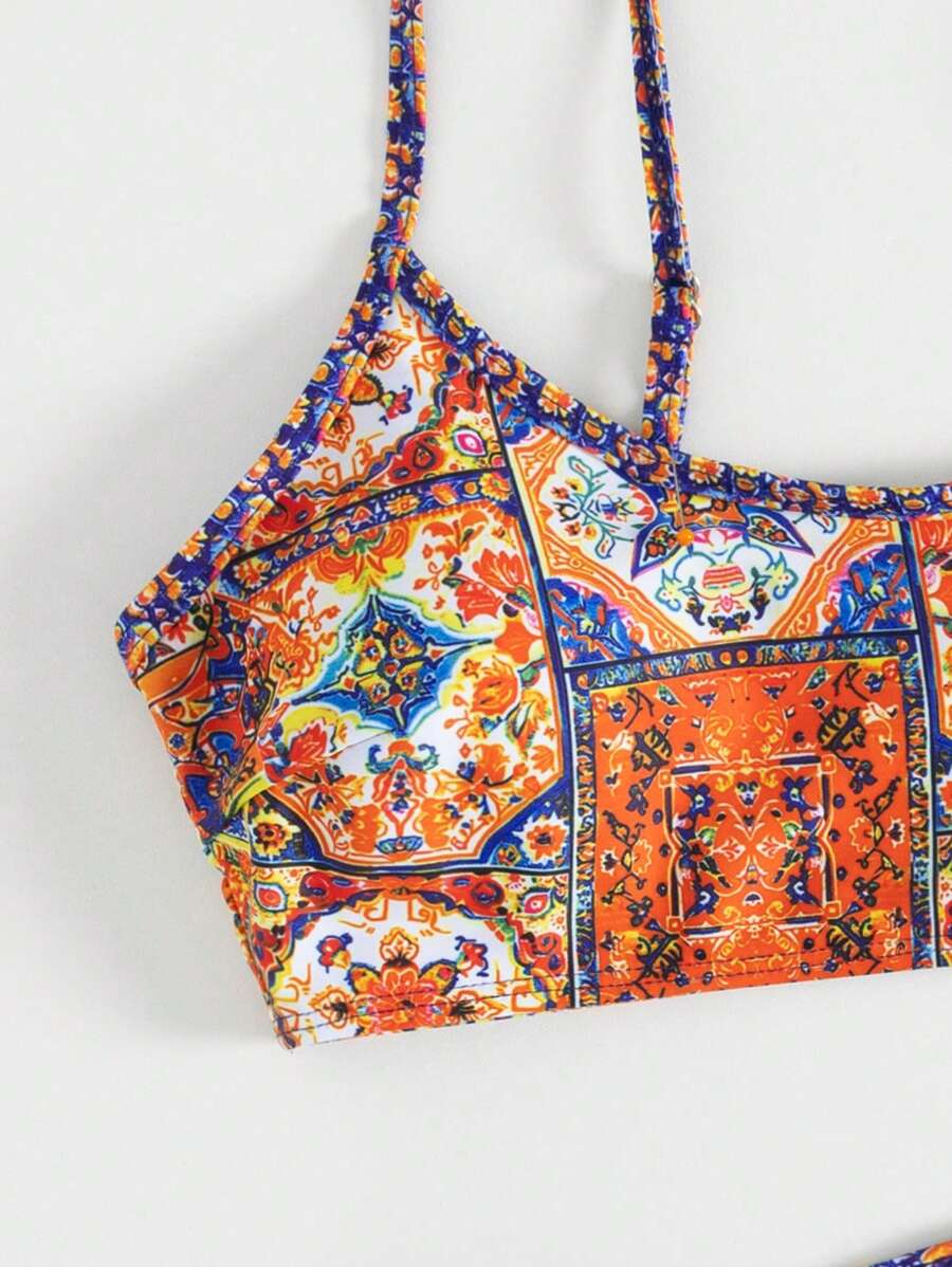 Swim Vcay Bộ 2 chiếc/Bộ Bikini Bandeau in họa tiết ngẫu nhiên cho nữ, Đồ bơi thanh lịch cho kỳ nghỉ - Nhiều màu - Xem 1