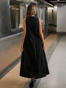 Siren Gaze 女士夏季休闲圆领系带无袖连衣裙