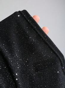 SHEIN PETITE Women Glittery Metallic Knit Halter Neck Cropped Cami Top, Sexy Fitted Bodycon Top For Going Out - Black - View 5