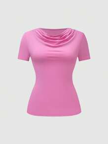 Chiquease Women's Summer Travel Cute Design Collar Pink Short Sleeve T-Shirt Top - Pink - View 1