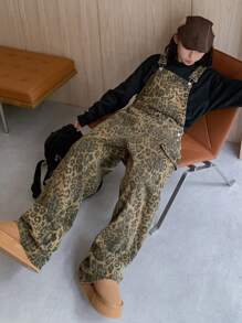 DAZY Women's Leopard Print Fashion Button Casual Street Style Denim Overalls And Jumpsuit - Army Green - View 3