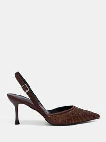 CUCCOO TILAWA 尖头水钻装饰细高跟鞋，优雅性感派对咖啡鞋，女士 - 咖啡棕 - 查看 6