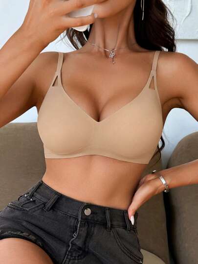 1pc Women's Simple Solid Color Seamless Bra