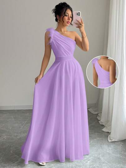 Modelyn Retro French Fairy Style One-Shoulder Dress