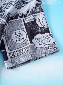 SUPERMAN X SHEIN Tween Jungen Cartoon Superhelden Schwarz-Weiß Zeitungsmuster cooles und stylisches graues Kurzarm T-Shirt