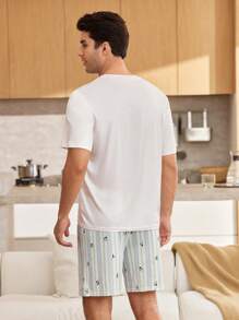 CoupledUp Conjunto de ropa de estar en casa para hombre con diseño a rayas de panda