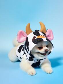 PETSIN 1pc Pet Cat Dog Universal Sleeveless Hoodie, Cute Cow Print Cartoon 3D Cosplay Sweatshirt For Pets - Multicolor - View 1