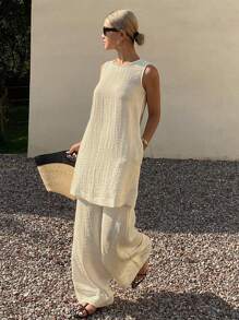 Livesso Conjunto de 2 piezas para mujer de top de tirantes de largo casual y pantalones de pierna ancha de unicolor, conjunto de ropa de verano, ropa de vuelta al colegio