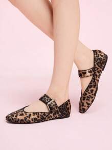 CUCCOO DOLLMOD Women's Brown Leopard Print Mary Jane Flats, Stylish For Commuting - Brown - View 5