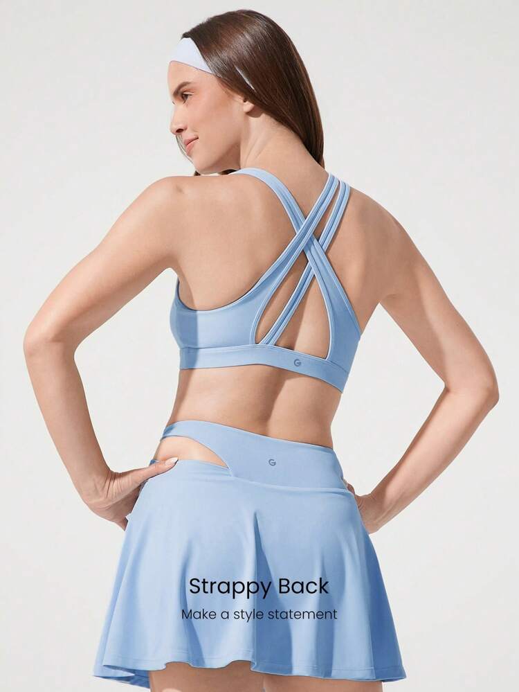 FeatherFit™ Sweat Break Buttery Soft Stretchy Sweat Wicking Removable Cups Double Straps Crossover Back Asymmetrical Sports Bra Low Impact Yoga Pilates Barre Studio Daily Casual Wear