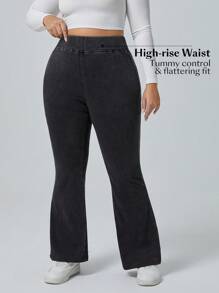 SHEIN PETITE CURVE Jeans taglio slim a zampa con effetto vissuto, taglie comode