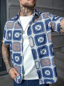 Manfinity Homme Men's Floral Pattern Single Breasted Casual Short Sleeve Shirt Men Shirts Streetwear Style Shirts For Men Men Fashion Shirts Streetwear Men Shirts - Multicolor - View 3