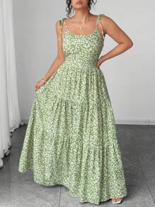 Elenzga Elegant Green Ditsy Floral Backless Dress For Women,Casual Summer Dress Women Dresses Elegant Gown Women Birthday Outfit Women Casual Dress Women Summer Clothing Women Plus Sun Dress