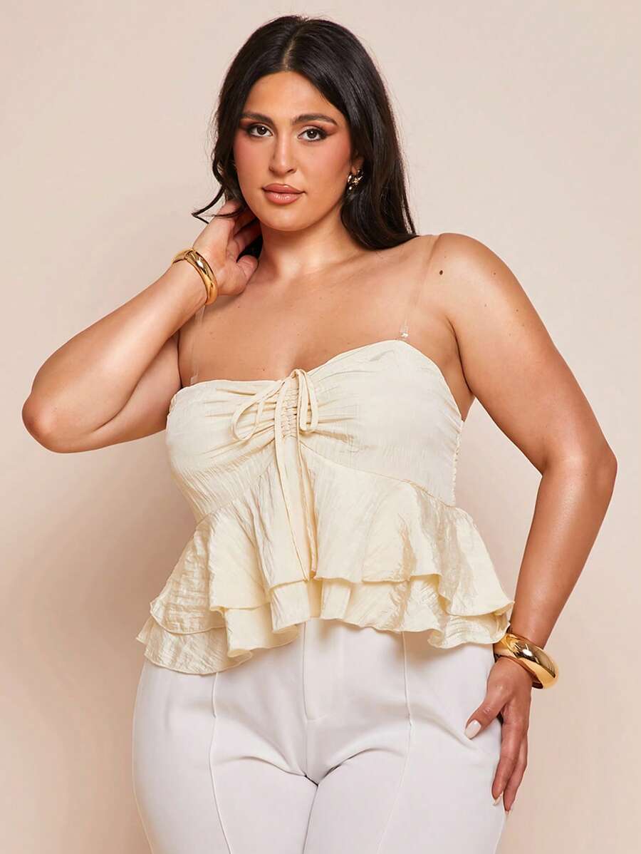 SHEIN BAE 大码女式休闲日常度假派对上衣，适合海滩、海边、度假、夜间外出、外出 - 黃色 - 查看 1