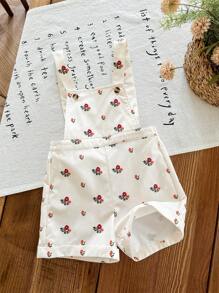 Mono de flores pequeñas en caqui lindo y versátil para bebé niña