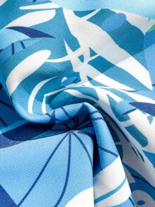 男童热带植物印花插肩袖上衣和短裤两件套泳衣，丝网印花设计 - 青檸色 - 查看 7