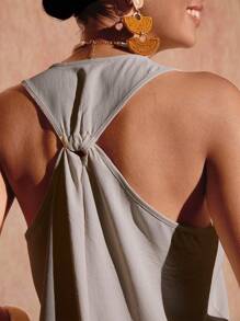 Bóhologie Vestido largo beige para mujeres, cuello en V, vestido casual para primavera y verano