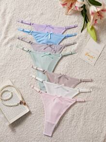 Eraneu Set de 7 bragas tipo tanga para mujeres, diseño sencillo, cómodo y dulce, combinación de colores surtidos