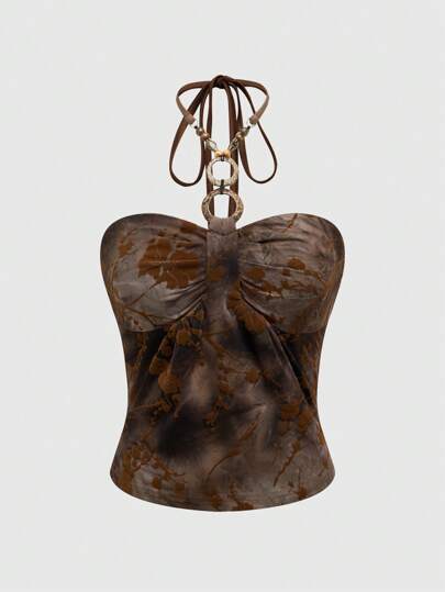 Fairycore Top sin mangas con espalda descubierta, adorno de flores y cuentas, estilo vintage hippie Y2K para mujer