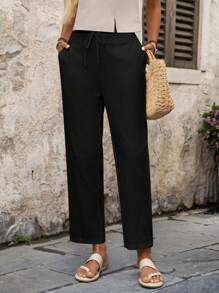 EMERY ROSE Women Casual Versatile Solid Color Tapered Pants,Fall Women Clothes - Black - View 5