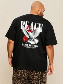 EASEVO Camiseta holgada con gráfico de paloma y eslogan para hombres de talla grande