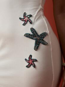 MISSGUIDED Starfish Embellished Ribbed Mini Dress Sleeveless Bodycon Club Party Night Out Sparkle Glitter Ocean Theme Summer Vacation Resort Wear