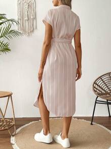 SHEIN 孕妇蝙蝠翼短袖口袋休闲条纹连衣裙，夏季