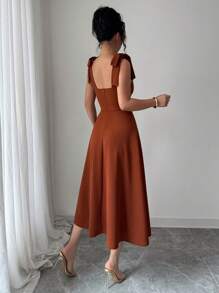Elenzga Vestido elegante y romántico para mujer con tirantes de espagueti sin mangas, lazo en la cintura y línea A, ideal para fiestas de música y festivales