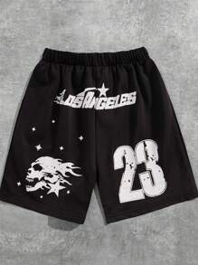 Pantalones cortos con estampado sencillo para niños preadolescentes - Negro - Ver 2