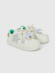 ROMWE Kawaii Giày chạy bộ đế mềm buộc dây màu xanh lam nhẹ cho nữ, giày cao gót Mary Jane, giày bệt Sweet - Màu xanh lam - Xem 1