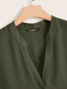 Rusticease Plus Notch Collar High Low Hem Top - Army Green - View 7