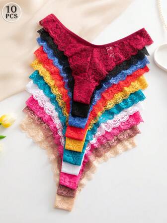 Eraneu 10 st damer spets trosor, eleganta och bekväma underkläder, sexiga