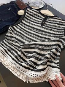 GlowEve Women's Summer New Style Vacation Crochet Tassel Sleeveless Top - Black - View 2