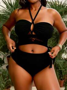 Slaydiva Summer Beach Plus Size Crisscross Tie Side Halter Bikini Set