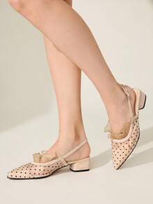 CUCCOO CHICEST Apricot Polka Dot Mesh Sexy Elegant Fairy Style Breathable Low Heel Backless Slip-On Flat Women Shoes Elegant Shoes - Apricot - View 5