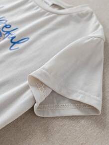 PrepCrw Kleine Jungen Collegestyle Bär Grafik Kurzarm T-Shirt und Shorts Set