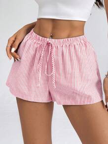 SHEIN PETITE 女士夏季海滩度假条纹低腰短裤 - 粉色 - 查看 5